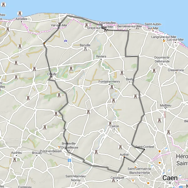Map miniature of "The Coastal Delight" cycling inspiration in Basse-Normandie, France. Generated by Tarmacs.app cycling route planner