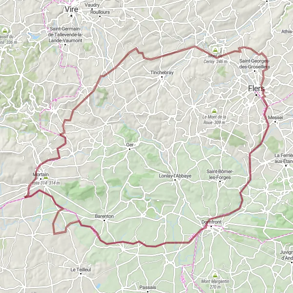 Map miniature of "Gravel Adventure" cycling inspiration in Basse-Normandie, France. Generated by Tarmacs.app cycling route planner