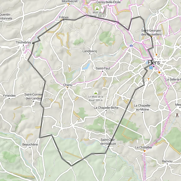 Map miniature of "Countryside Escape" cycling inspiration in Basse-Normandie, France. Generated by Tarmacs.app cycling route planner