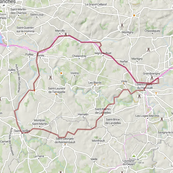 Map miniature of "The Gravel Adventure" cycling inspiration in Basse-Normandie, France. Generated by Tarmacs.app cycling route planner