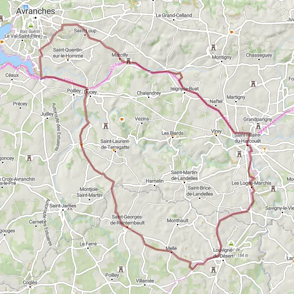 Map miniature of "Gravel Charm and Natural Beauty" cycling inspiration in Basse-Normandie, France. Generated by Tarmacs.app cycling route planner