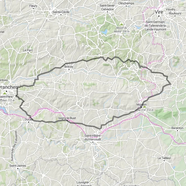 Map miniature of "La Godefroy to Saint-Martin-des-Champs Road Cycling Route" cycling inspiration in Basse-Normandie, France. Generated by Tarmacs.app cycling route planner