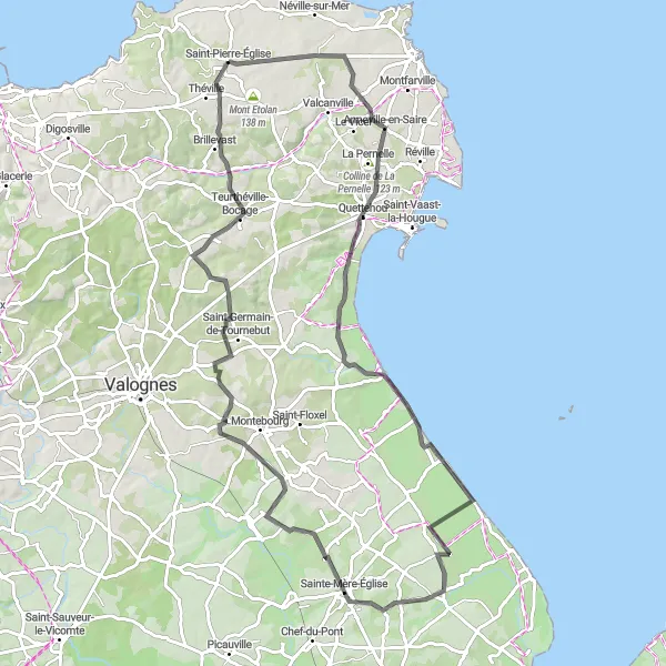 Map miniature of "Coastal Charm" cycling inspiration in Basse-Normandie, France. Generated by Tarmacs.app cycling route planner