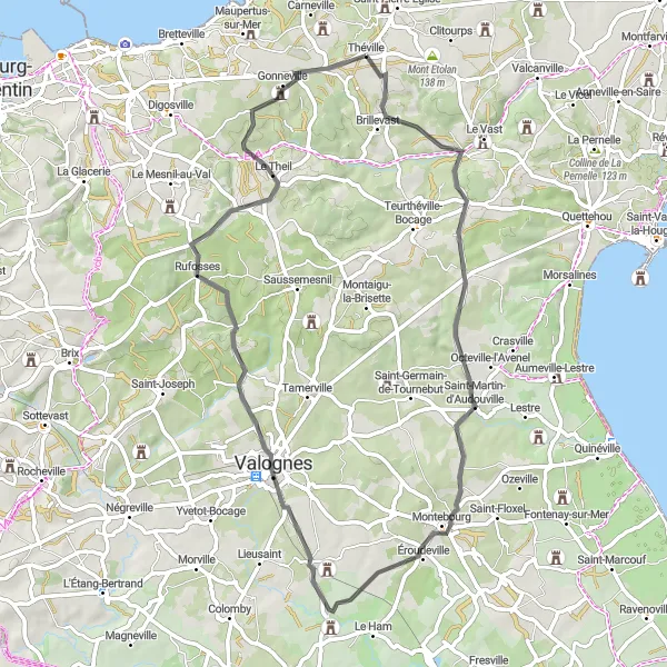 Map miniature of "The Rural Road" cycling inspiration in Basse-Normandie, France. Generated by Tarmacs.app cycling route planner