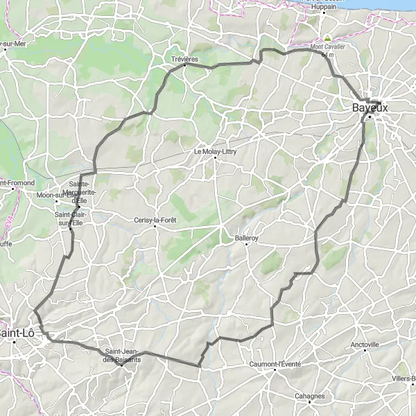 Map miniature of "Countryside Escape Road Route" cycling inspiration in Basse-Normandie, France. Generated by Tarmacs.app cycling route planner