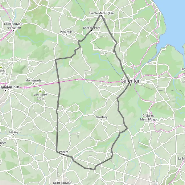 Map miniature of "The Houesville Road Loop" cycling inspiration in Basse-Normandie, France. Generated by Tarmacs.app cycling route planner