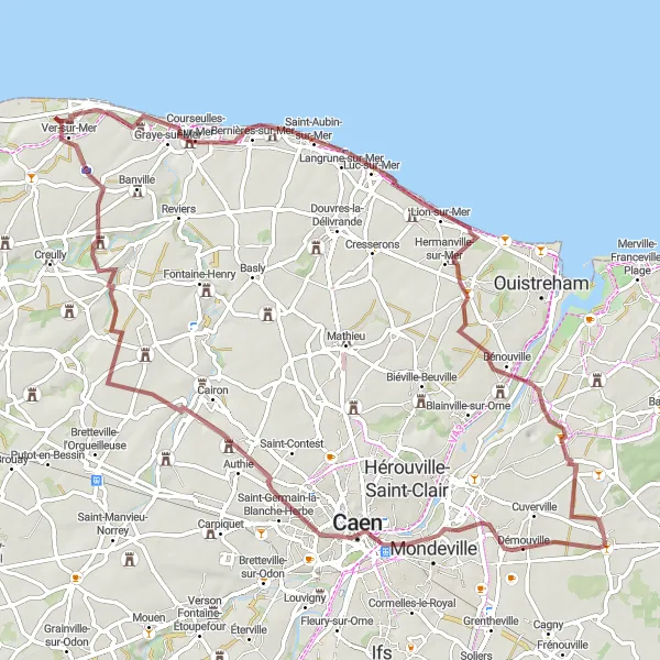 Map miniature of "Gravel Route: Coastal Views and Historical Sites" cycling inspiration in Basse-Normandie, France. Generated by Tarmacs.app cycling route planner