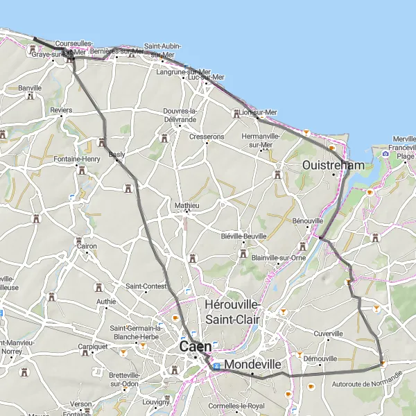 Map miniature of "Coastal Delights Road Cycling Tour" cycling inspiration in Basse-Normandie, France. Generated by Tarmacs.app cycling route planner