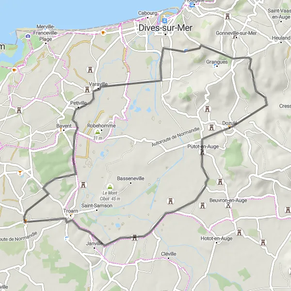 Map miniature of "Countryside Charm and Idyllic Villages" cycling inspiration in Basse-Normandie, France. Generated by Tarmacs.app cycling route planner