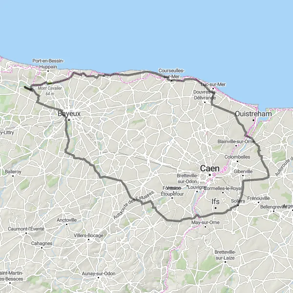 Map miniature of "Road Route: Historical Sites and Landmarks" cycling inspiration in Basse-Normandie, France. Generated by Tarmacs.app cycling route planner