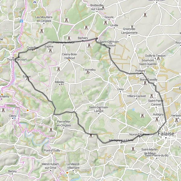 Map miniature of "Rural Road Delights" cycling inspiration in Basse-Normandie, France. Generated by Tarmacs.app cycling route planner