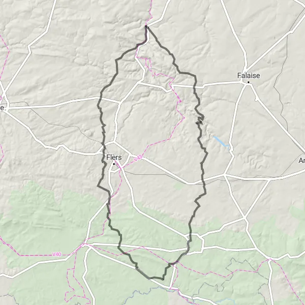 Miniature de la carte de l'inspiration cycliste "Le Tour de Lonlay-le-Tesson" dans la Basse-Normandie, France. Générée par le planificateur d'itinéraire cycliste Tarmacs.app