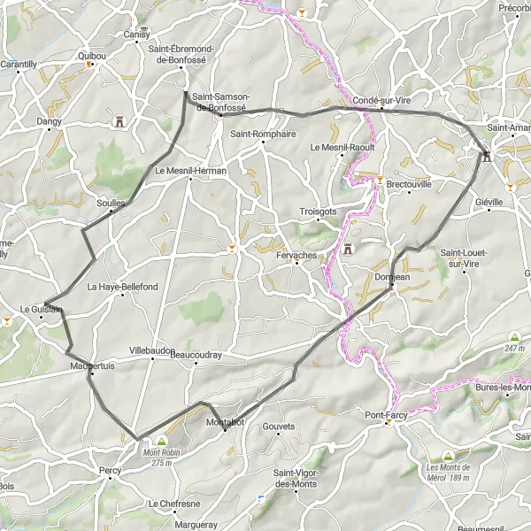 Map miniature of "Torigni-sur-Vire to Condé-sur-Vire Road Cycling Route" cycling inspiration in Basse-Normandie, France. Generated by Tarmacs.app cycling route planner