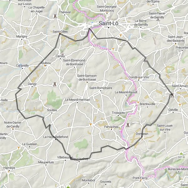 Map miniature of "The Beaucoudray Tour" cycling inspiration in Basse-Normandie, France. Generated by Tarmacs.app cycling route planner