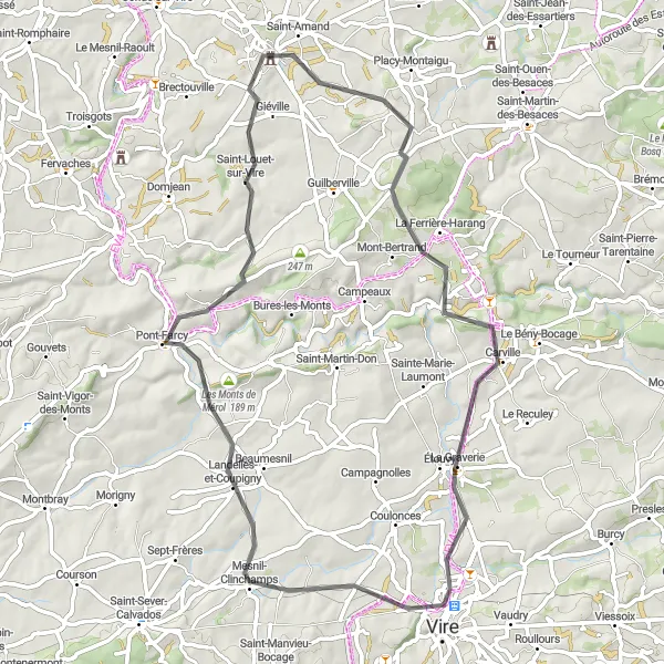 Map miniature of "Torigni-sur-Vire to Saint-Louet-sur-Vire Road Cycling Route" cycling inspiration in Basse-Normandie, France. Generated by Tarmacs.app cycling route planner