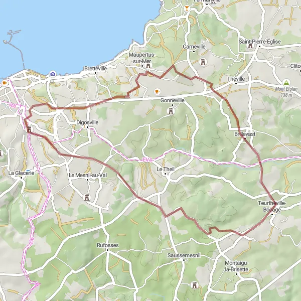 Map miniature of "The Coastal Escape" cycling inspiration in Basse-Normandie, France. Generated by Tarmacs.app cycling route planner