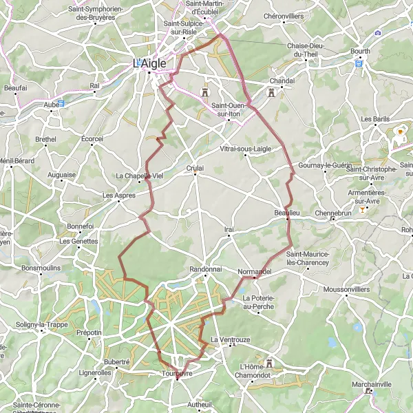 Map miniature of "Normandel Adventure" cycling inspiration in Basse-Normandie, France. Generated by Tarmacs.app cycling route planner