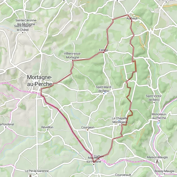 Map miniature of "Hidden Gems Gravel Route" cycling inspiration in Basse-Normandie, France. Generated by Tarmacs.app cycling route planner