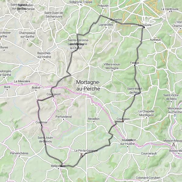 Map miniature of "Scenic Road Adventure" cycling inspiration in Basse-Normandie, France. Generated by Tarmacs.app cycling route planner