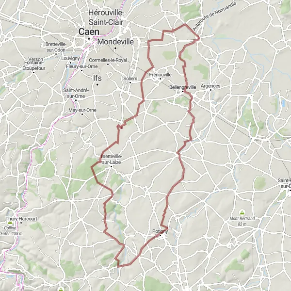 Miniature de la carte de l'inspiration cycliste "Les Chemins de Gravel Normands" dans la Basse-Normandie, France. Générée par le planificateur d'itinéraire cycliste Tarmacs.app