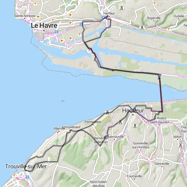 Map miniature of "Cycling Route from Trouville-sur-Mer to Deauville" cycling inspiration in Basse-Normandie, France. Generated by Tarmacs.app cycling route planner