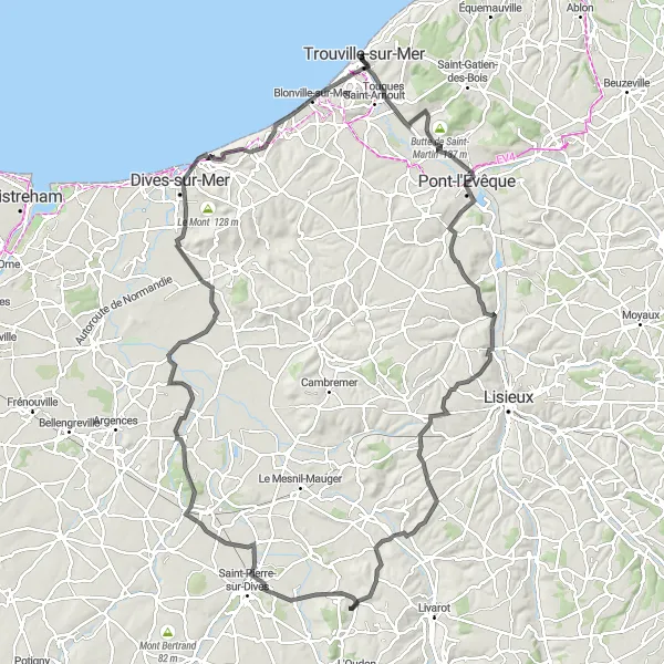 Map miniature of "Chateau Tour" cycling inspiration in Basse-Normandie, France. Generated by Tarmacs.app cycling route planner