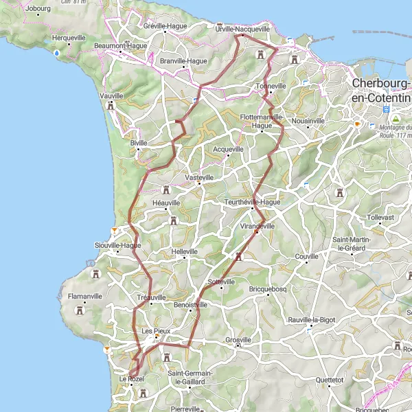 Map miniature of "Discover the Beauty of Urville-Nacqueville on a Gravel Adventure" cycling inspiration in Basse-Normandie, France. Generated by Tarmacs.app cycling route planner