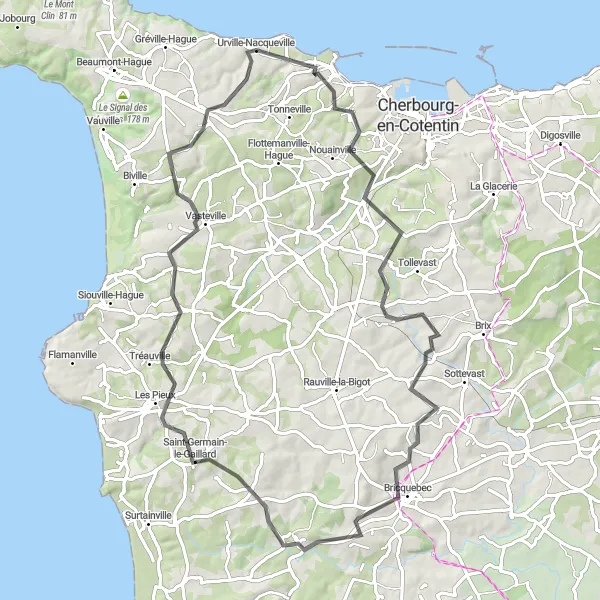 Map miniature of "Basse-Normandie Road Cycling Route 1" cycling inspiration in Basse-Normandie, France. Generated by Tarmacs.app cycling route planner