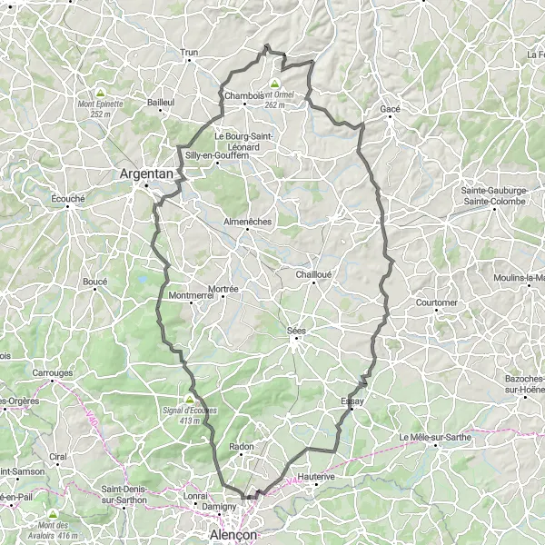 Miniature de la carte de l'inspiration cycliste "Circuit Touristique de Basse-Normandie" dans la Basse-Normandie, France. Générée par le planificateur d'itinéraire cycliste Tarmacs.app