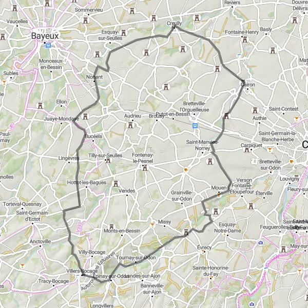 Miniature de la carte de l'inspiration cycliste "Les Routes de la Liberté" dans la Basse-Normandie, France. Générée par le planificateur d'itinéraire cycliste Tarmacs.app