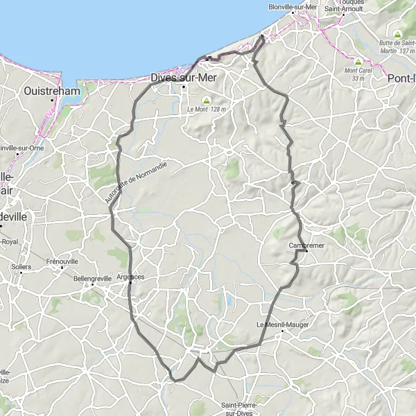 Map miniature of "Normandy Discovery" cycling inspiration in Basse-Normandie, France. Generated by Tarmacs.app cycling route planner