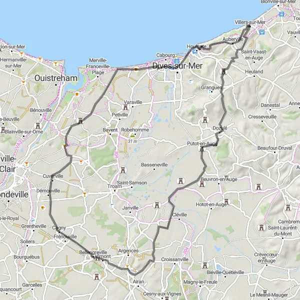 Map miniature of "The Auge loop" cycling inspiration in Basse-Normandie, France. Generated by Tarmacs.app cycling route planner