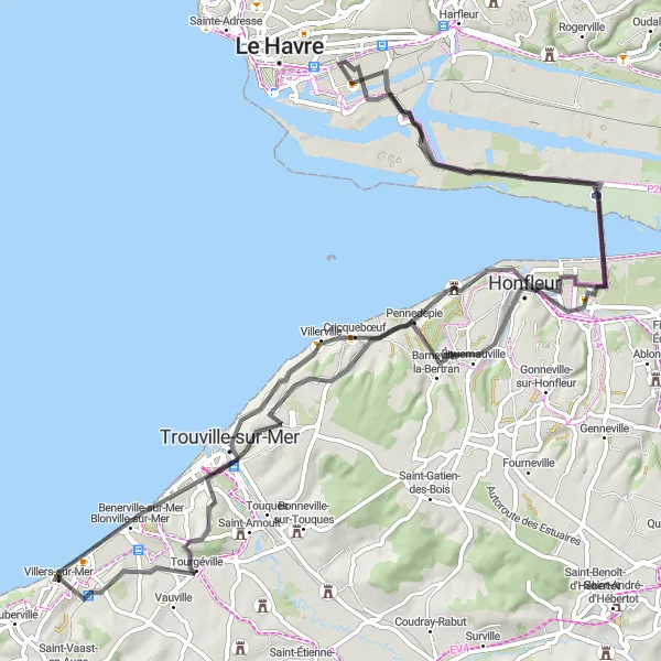 Map miniature of "Coastal Retreat" cycling inspiration in Basse-Normandie, France. Generated by Tarmacs.app cycling route planner