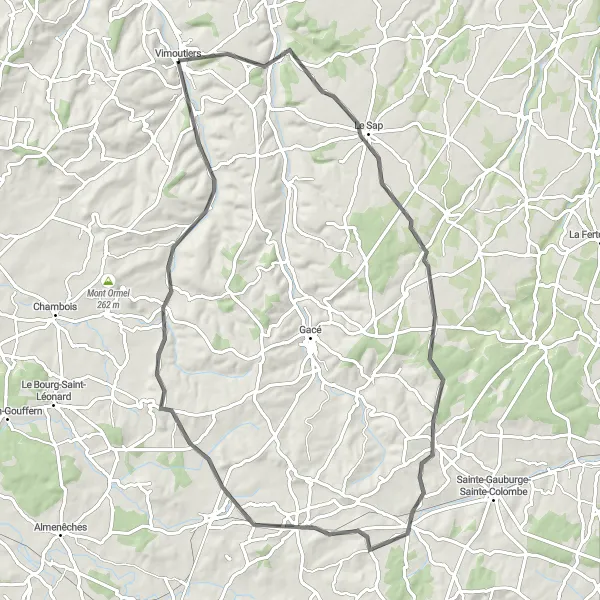 Map miniature of "Le Bosc-Renoult to Guerquesalles" cycling inspiration in Basse-Normandie, France. Generated by Tarmacs.app cycling route planner