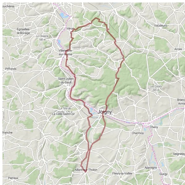 Map miniature of "Exploring the Valleys and Villages" cycling inspiration in Bourgogne, France. Generated by Tarmacs.app cycling route planner