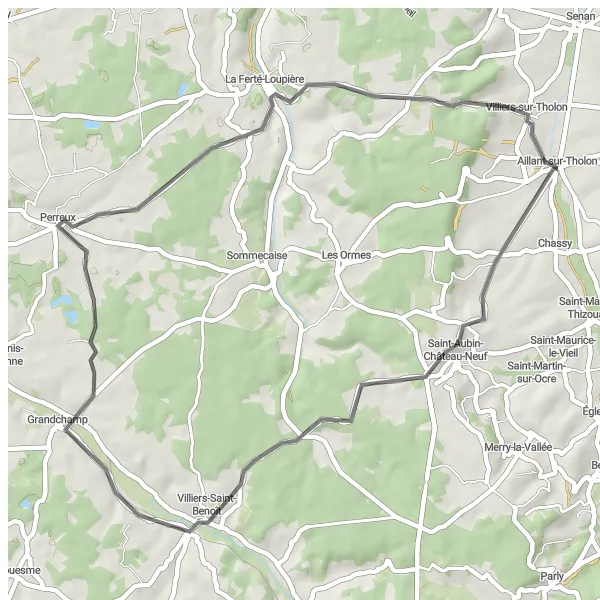 Miniature de la carte de l'inspiration cycliste "Les Villages Historiques de Bourgogne" dans la Bourgogne, France. Générée par le planificateur d'itinéraire cycliste Tarmacs.app