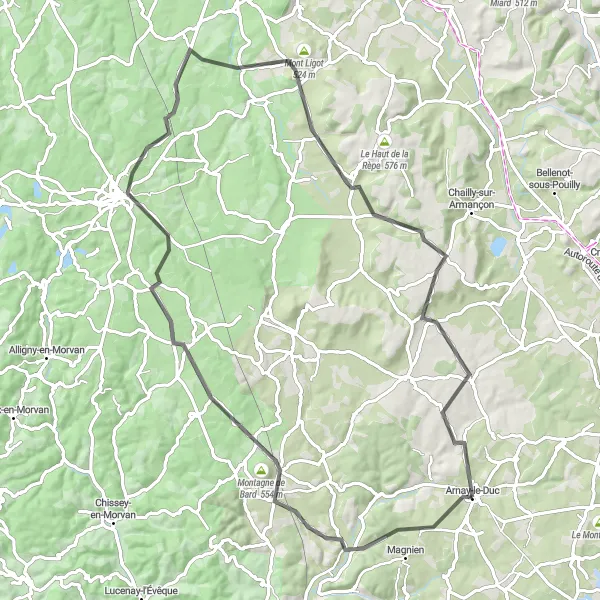 Map miniature of "Manlay and the Princes de Condé Castle" cycling inspiration in Bourgogne, France. Generated by Tarmacs.app cycling route planner