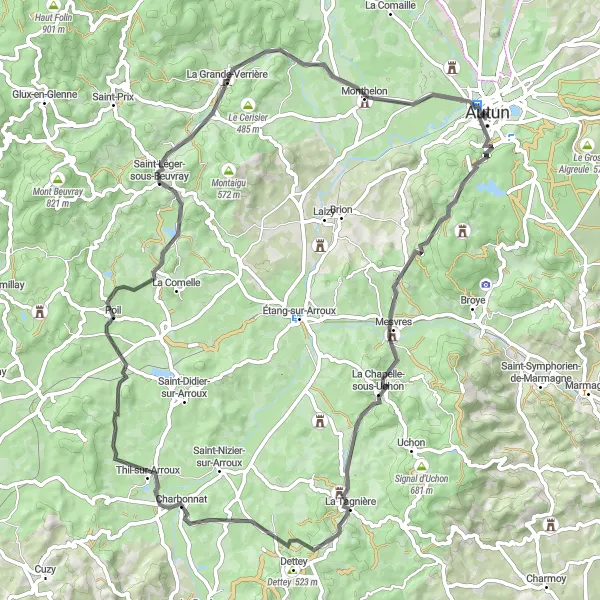 Map miniature of "Saint-Sébastien Adventure" cycling inspiration in Bourgogne, France. Generated by Tarmacs.app cycling route planner