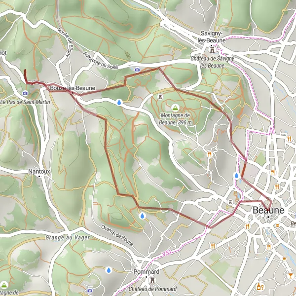 Map miniature of "Short Gravel Ride to Le Pas de Saint-Martin" cycling inspiration in Bourgogne, France. Generated by Tarmacs.app cycling route planner
