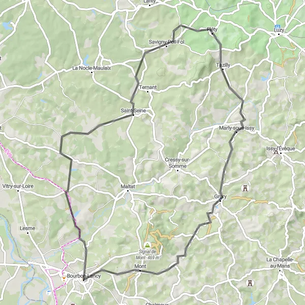 Map miniature of "Bourgogne Escape" cycling inspiration in Bourgogne, France. Generated by Tarmacs.app cycling route planner