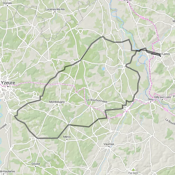 Miniature de la carte de l'inspiration cycliste "Parcours de Neuilly-le-Réal" dans la Bourgogne, France. Générée par le planificateur d'itinéraire cycliste Tarmacs.app