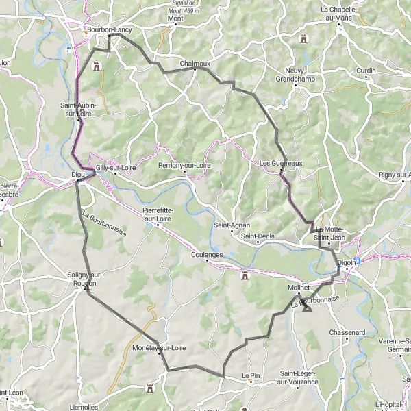 Map miniature of "Chalmoux Loop" cycling inspiration in Bourgogne, France. Generated by Tarmacs.app cycling route planner