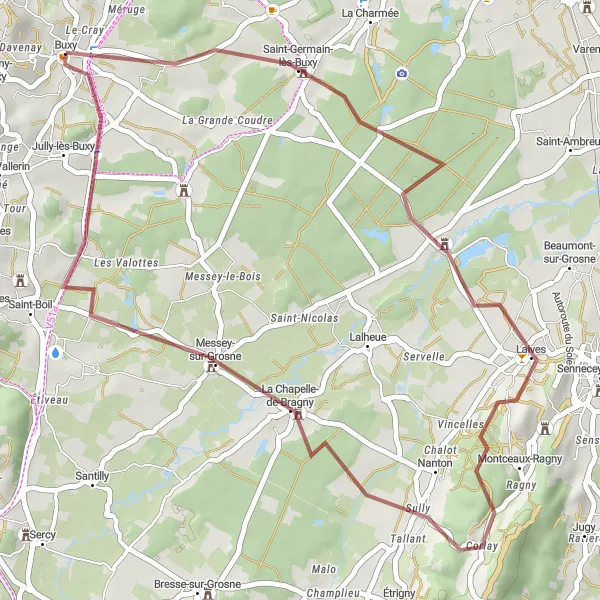 Map miniature of "Ride Through History" cycling inspiration in Bourgogne, France. Generated by Tarmacs.app cycling route planner