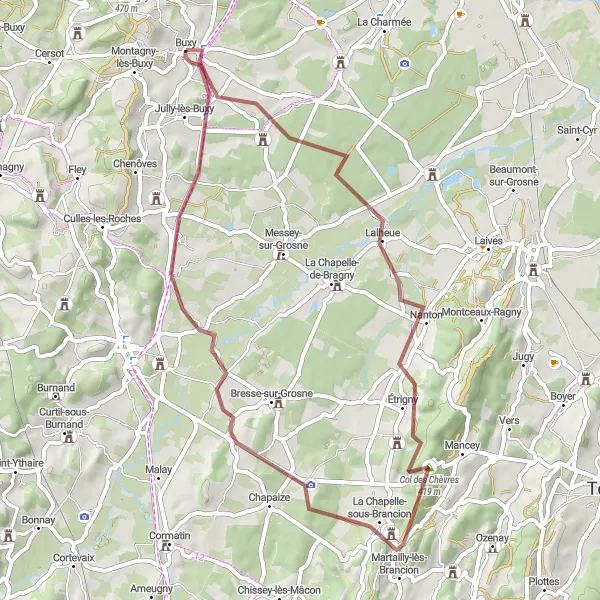 Map miniature of "The Gravel Adventure" cycling inspiration in Bourgogne, France. Generated by Tarmacs.app cycling route planner