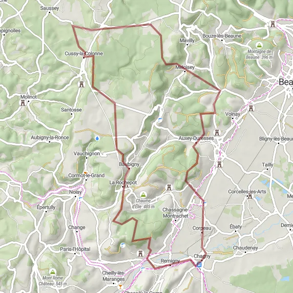 Map miniature of "The Santenay Loop" cycling inspiration in Bourgogne, France. Generated by Tarmacs.app cycling route planner