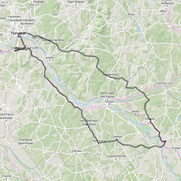 Map miniature of "Loire Valley Experience" cycling inspiration in Bourgogne, France. Generated by Tarmacs.app cycling route planner