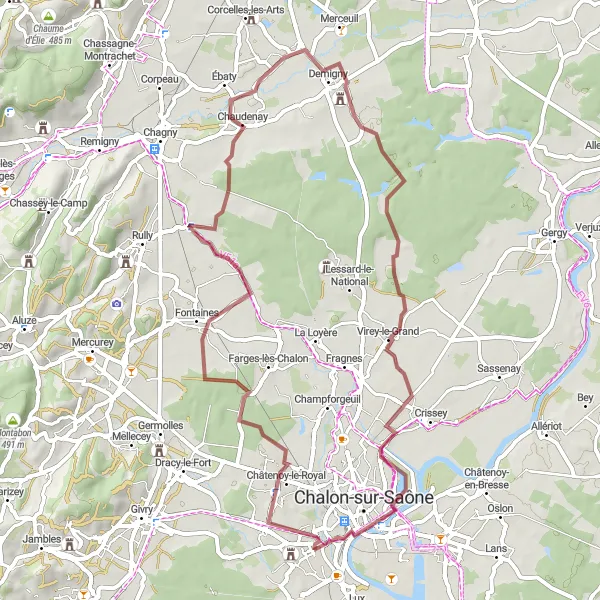 Map miniature of "The Gravel Discovery" cycling inspiration in Bourgogne, France. Generated by Tarmacs.app cycling route planner