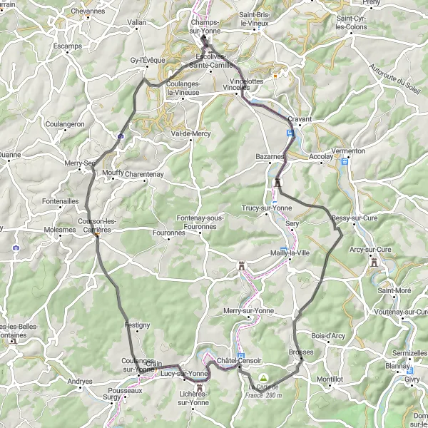 Map miniature of "Southern Burgundy Discovery" cycling inspiration in Bourgogne, France. Generated by Tarmacs.app cycling route planner