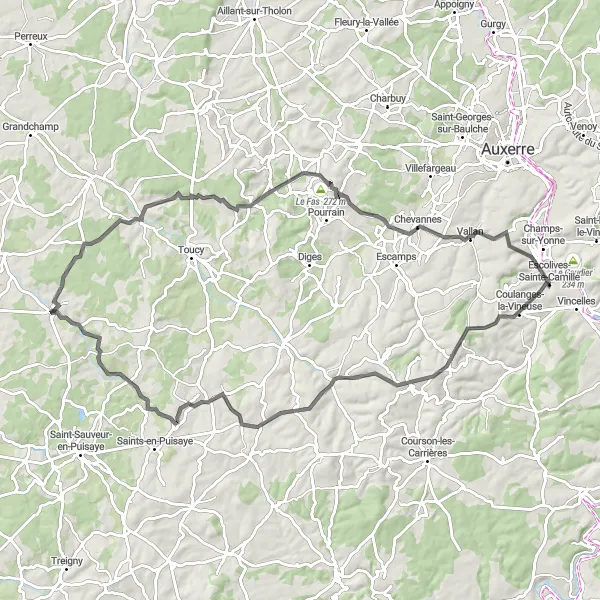 Map miniature of "Merry-Sec Road Delight" cycling inspiration in Bourgogne, France. Generated by Tarmacs.app cycling route planner