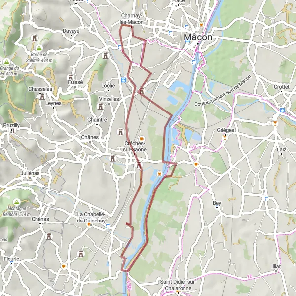 Map miniature of "Mâcon Gravel Adventure" cycling inspiration in Bourgogne, France. Generated by Tarmacs.app cycling route planner